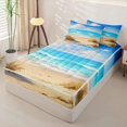 thumbnail image 2 of Castle Fairy Soft Anime Coastal Landscape Zipper Queen Comforter Set with Fitted Sheet and 2 Pillowcases,Dune Grass Turquoise Ocean Art Zipper Bedding Set,Sky Blue,Navy Blue Reversible,4 Pieces, 2 of 6