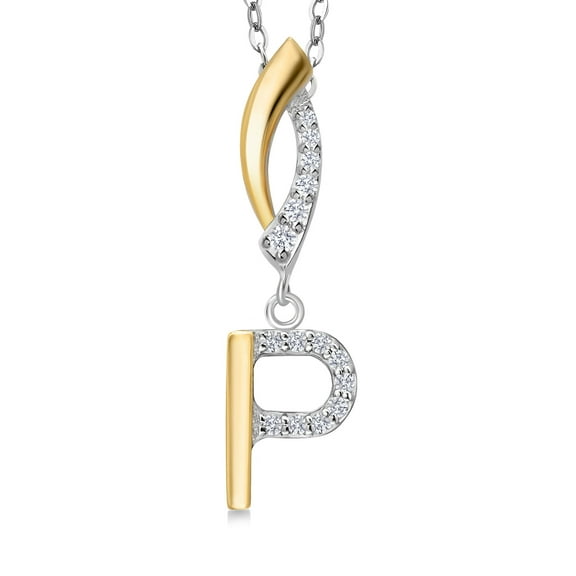 Gem Stone King 10K Yellow Gold and 925 Sterling Silver White Lab Grown Diamond Initial Letter Charm Pendant Necklace for Women by Keren Hanan with 18 inch Chain