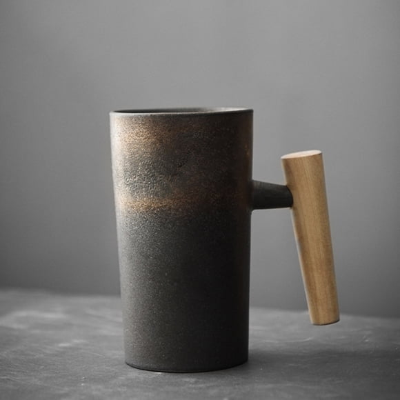 Taza de Cerámica Hecha a Mano, Estilo Retro Japonés, Asa Ergonómica de Madera, Apta para Microondas y Lavavajillas, Capacidad de 220 Ml, Perfecta para La Oficina y El Hogar, Regalo para La F