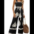 thumbnail image 3 of Mono Informal de una Pieza para Mujer, Estilo Bohemio, para Verano, con Tirantes Fruncidos, Pierna , Pantalones Largos y Bolsillos Negro M, 3 of 6