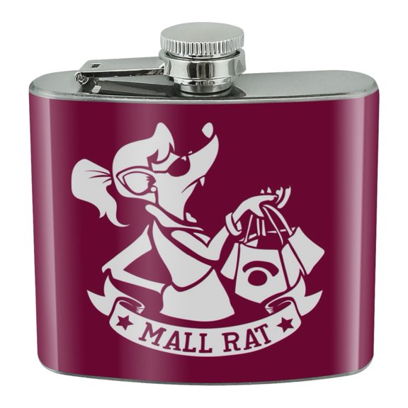 Mall Rat with Shopping Bags Stainless Steel 5oz Hip Drink Kidney Flask