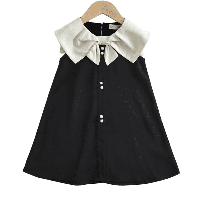 LYMAYTER Robe Décontractée pour Tout-Petits Fille, Robe à Grand Col avec Grand Nœud, Sans Manches, Ligne A, Robe de Fête, 1-7 Ans