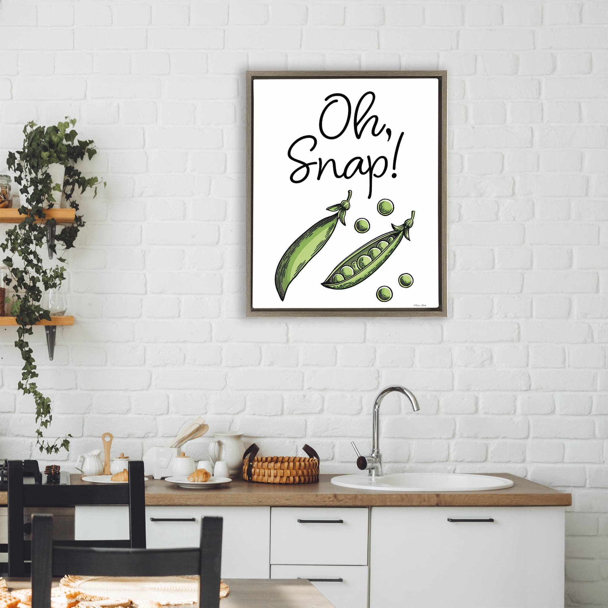Stupell Industries Oh Snap Peas Brown Framed Floater Canvas Wall Art, design by Susan Ball