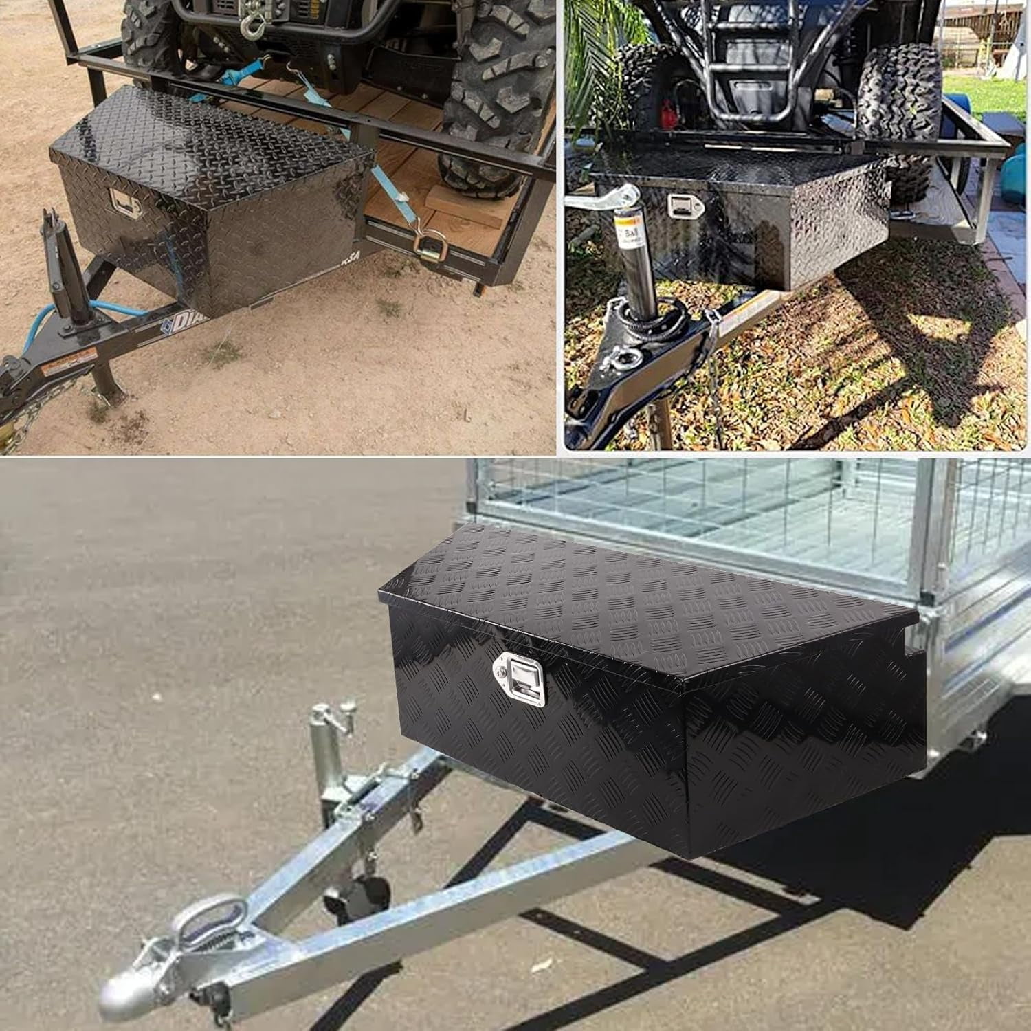 Trailer Tongue Tool Box, Aluminum Trailer Tool Box with Lock and 2 Keys, Heavy Duty Trailer Storage Box for Pickup Truck Bed, Black