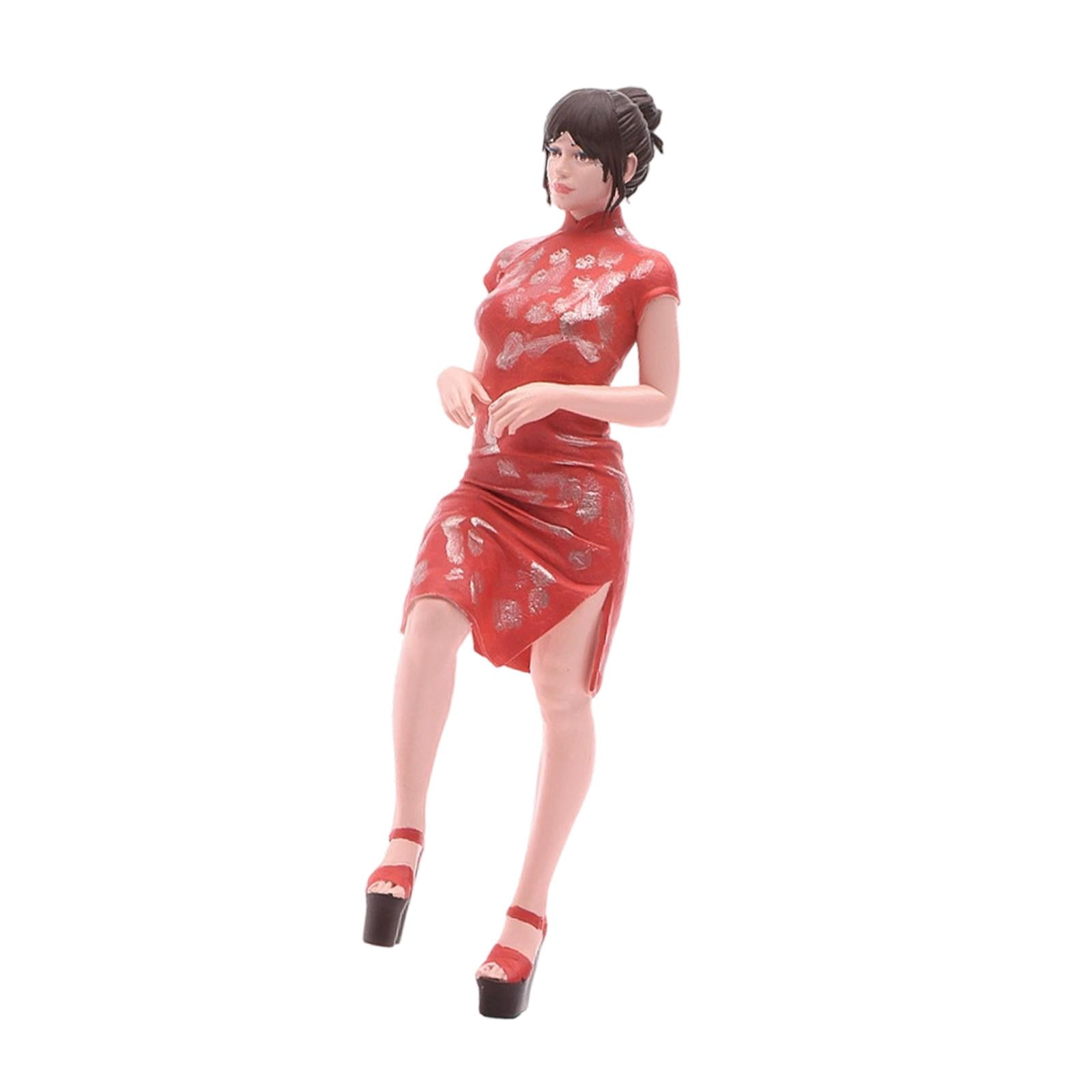 LeeQinersw 1/18 Scale Cheongsam Girl Model Role Play Tiny People Figurine for DIY Scene