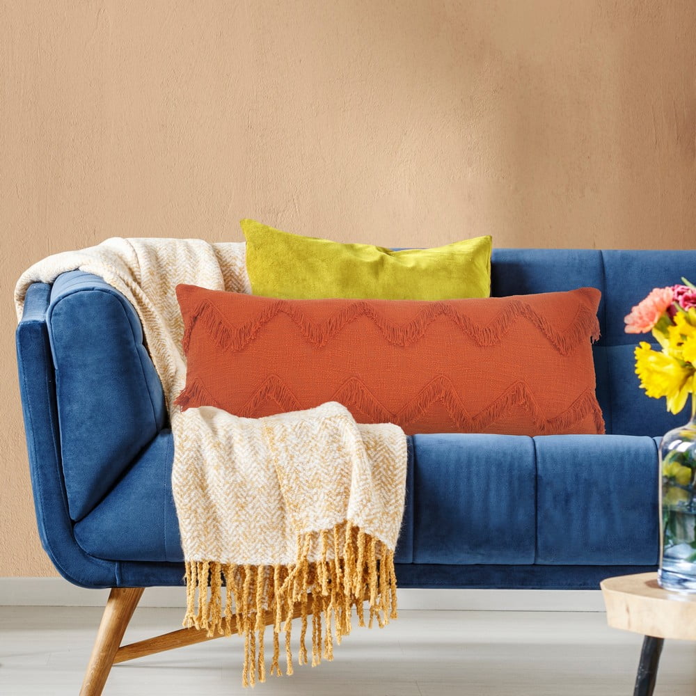 Ox Bay Avani Burnt Orange Bohemian Cotton Fringed Adult Decorative Lumbar Pillow, 14" x 36"