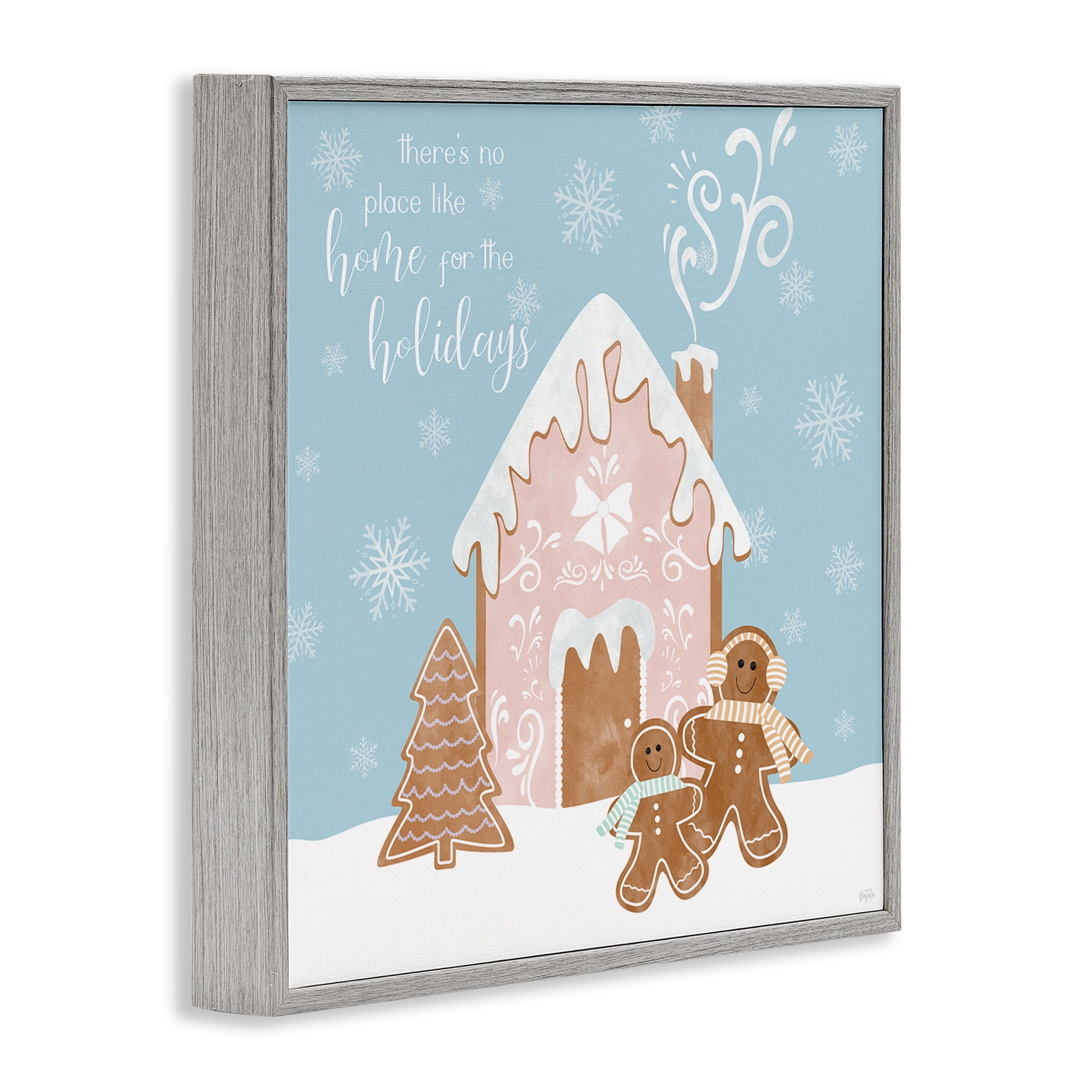 Stupell Industries Holiday Gingerbread Family Holiday Painting Gray Framed Art Prints Wall Art, 24 x 24