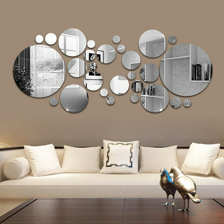 Cheers 30pcs 3d Mirror Round Removable, Mirror Wallpaper For Wall
