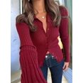 thumbnail image 4 of Women'S Casual Simple Solid Color Long Sleeve Shirt Wool Top Button Striped Lapel Work Shirt  Red XL, 4 of 6