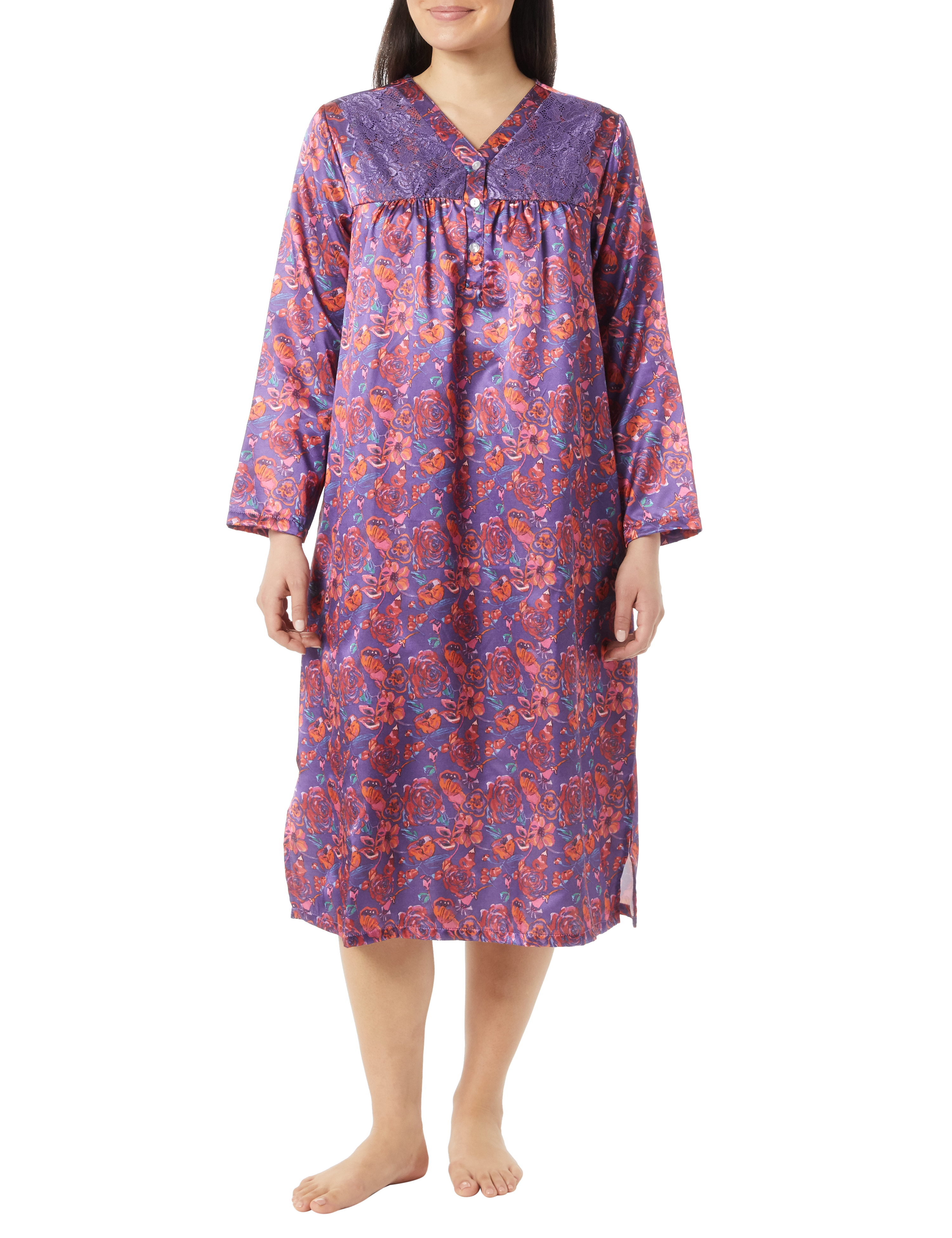 Buy AmeriMark Long Sleeve Nightgown Women's Satin Nightgown Hyacinth