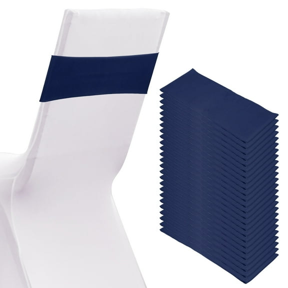 Uxcell Premium Spandex Chair Sashes Bows 25 Pcs Elastic Stretch Chair Cover Band Ties with Slider Buckle Dark Blue