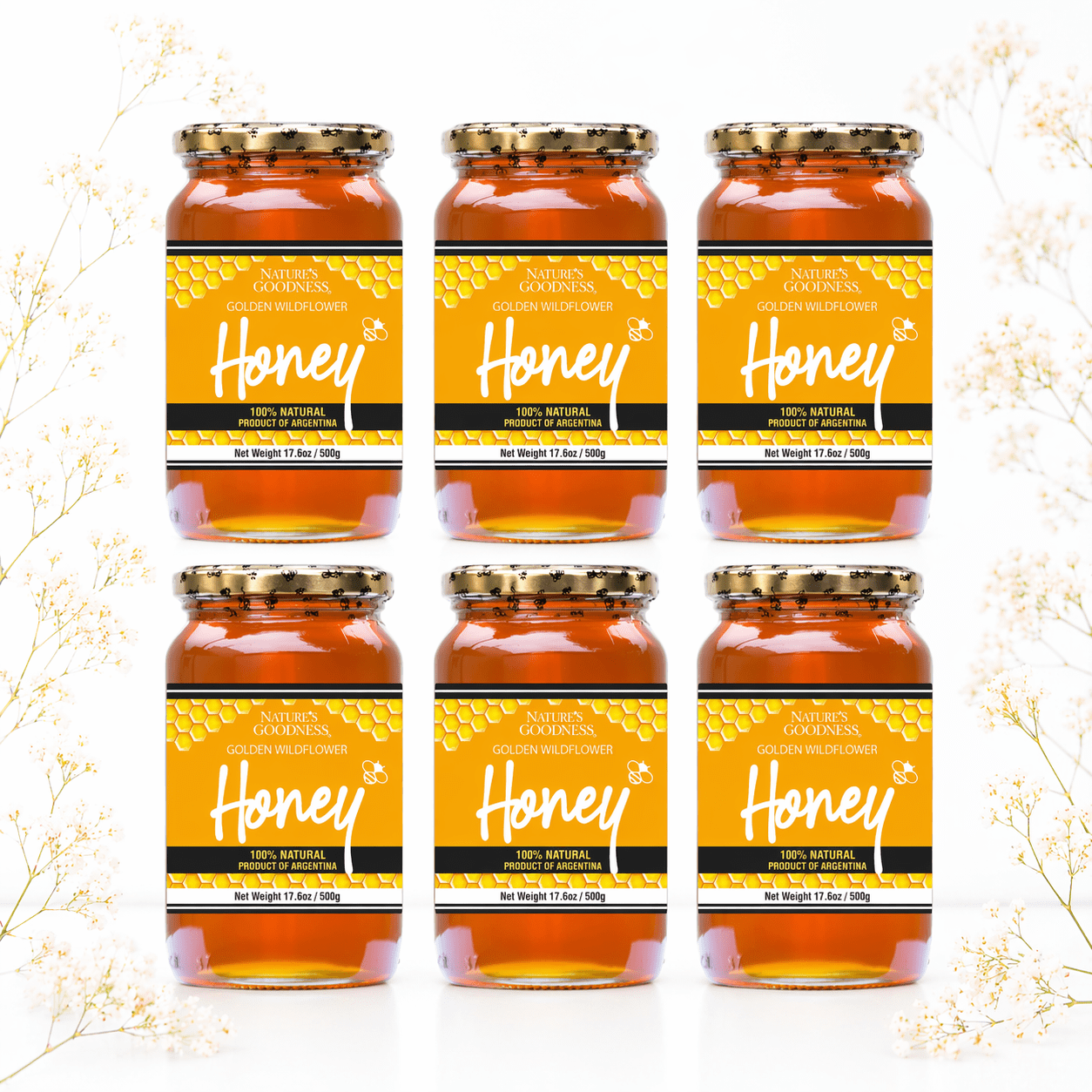 Wildflower Honey Glass Jar - 17.6 Oz (6 Pack) - Pure Honey Jar
