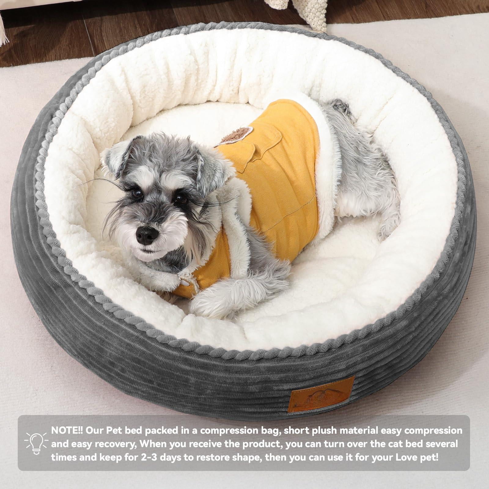 23in Round Cat Dog Bed For Large Medium Small Dogs Cats  Machine Washable Sleeping Sofa Non-slip Bottom Breathable Soft Calming Pet Cuddler Indoor/outdoor/car/cage Dark Grey