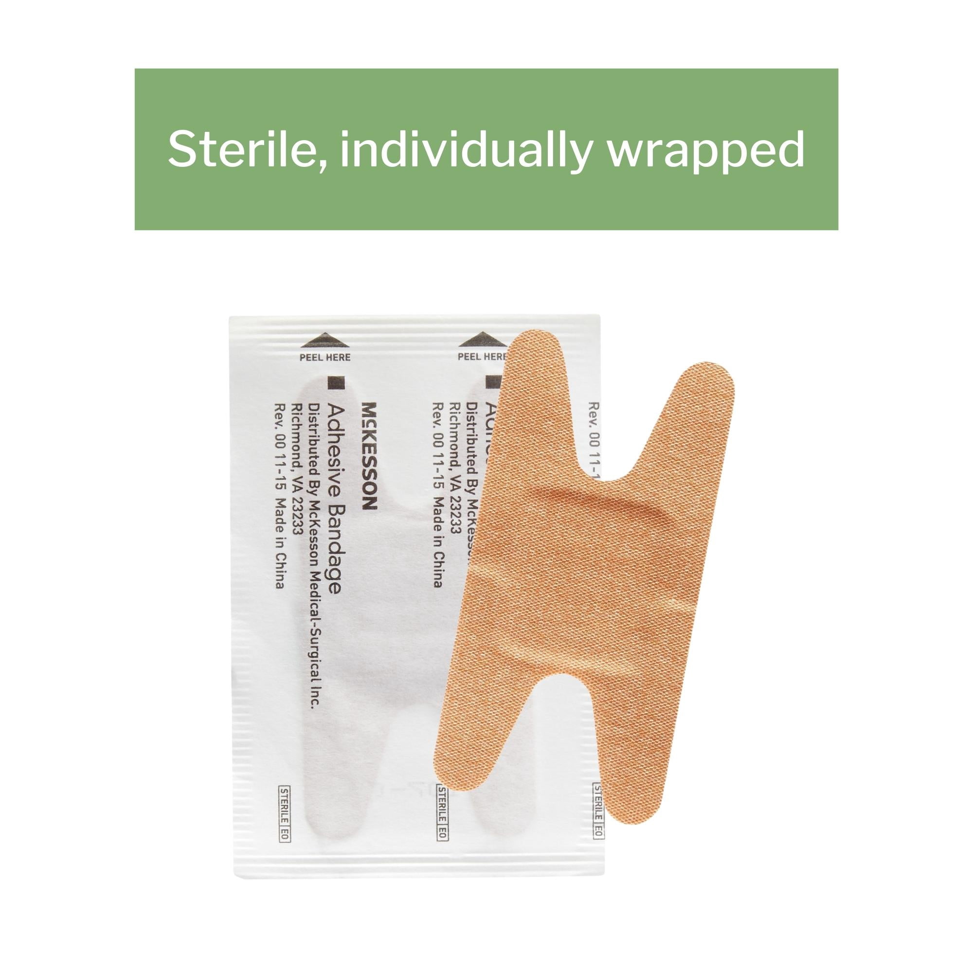McKesson Adhesive Bandages, Fabric, Knuckle - Sterile, 1.5 in x 3 in, 100 Count, 24 Packs, 2400 Total