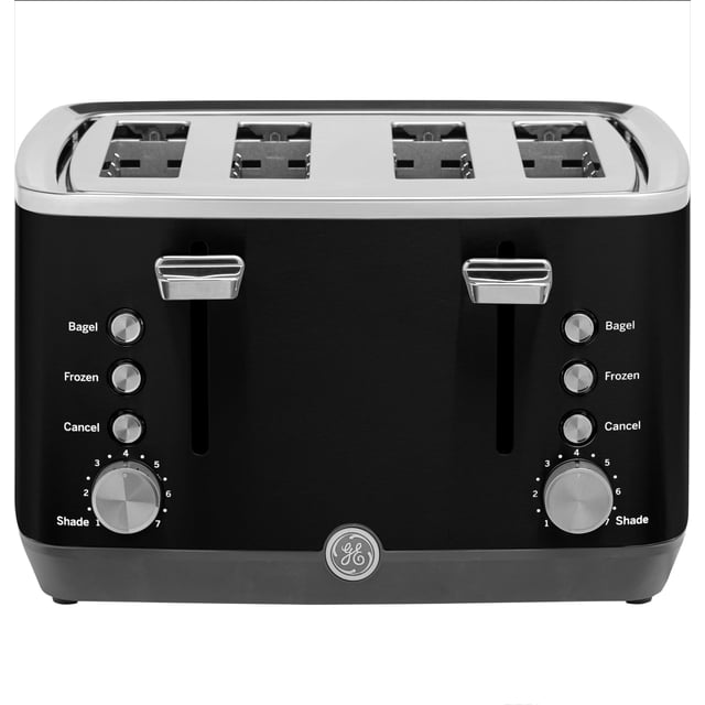 Tostadora GE de 4 rebanadas, 1500 W, ranuras anchas, 7 niveles de tostado, negra