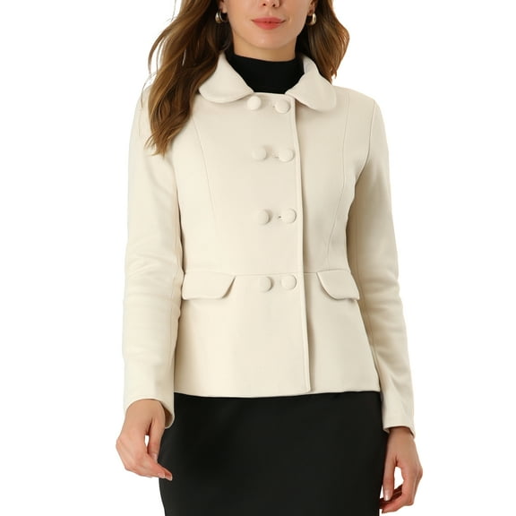 INSPIRE CHIC Women's Peter Pan Collar Button Decor Peplum Blazer XS White