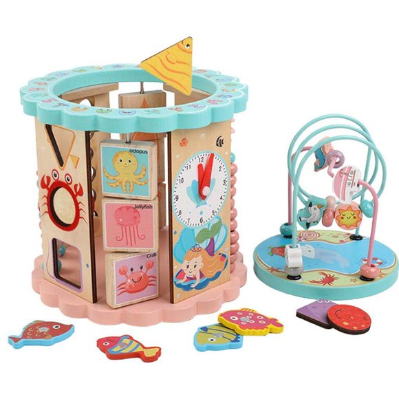 Wooden 8 in 1 Multipurpose Activity Cube Plaything Center Toys Educational Bead Maze Early Learning Toy for Kids Gifts No.1