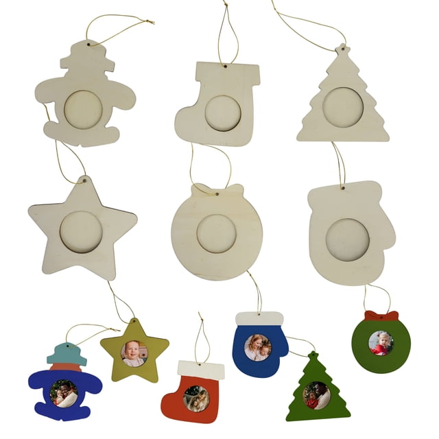 Adornos navideños de madera 4E's Novelty DIY, paquete de 12, 10-12 cm