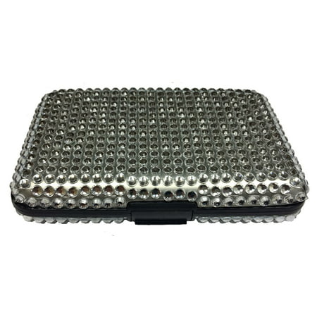 Bling Silver Jeweled RFID Secure Credit Card Theft Protection Armored Wallet