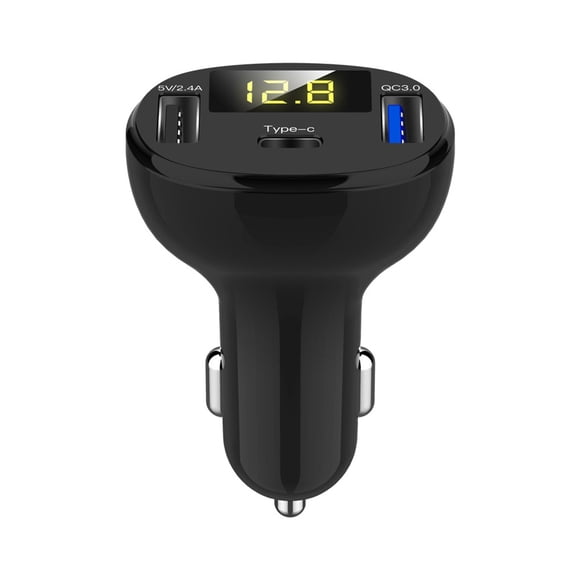 Cargador rápido de 32W QC3.0 con 3 puertos USB tipo C Cargador de coche rápido Voltímetro LED Cargador de teléfono automático