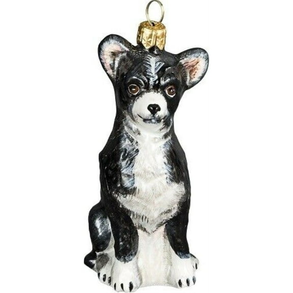 Black and White Chihuahua Dog Polish Blown Glass Christmas Ornament