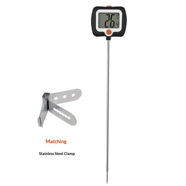 Digital Candy Thermometer with Pot Clip, Long Stainless Steel Probe, Instant Read Kitchen Thermometer for Cooking, Baking, and Candy Making (Black)
