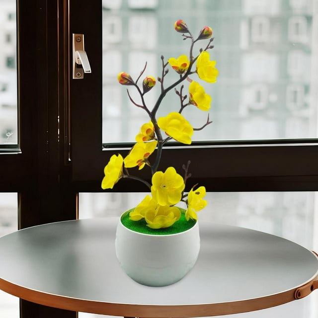 Bonsái artificial de flor de ciruelo artificial en maceta, centros de mesa ligeros, adornos de flor de ciruelo simulada para bodas y hogar.