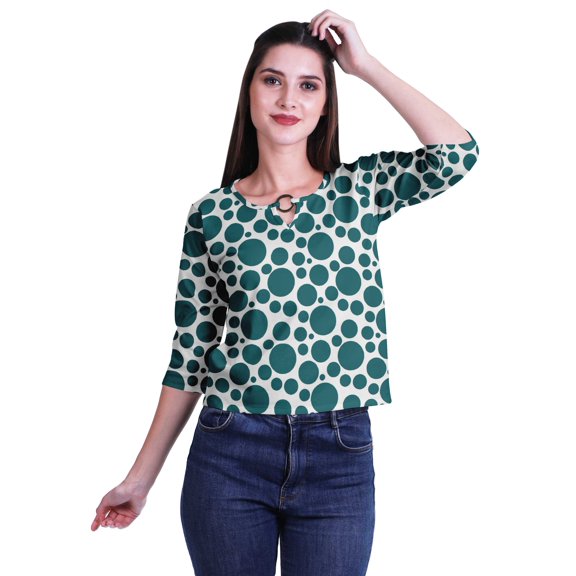 Moomaya Printed Keyhole Neck Ring Top Casual 3/4th Sleeve Tees Tank Tunic Top