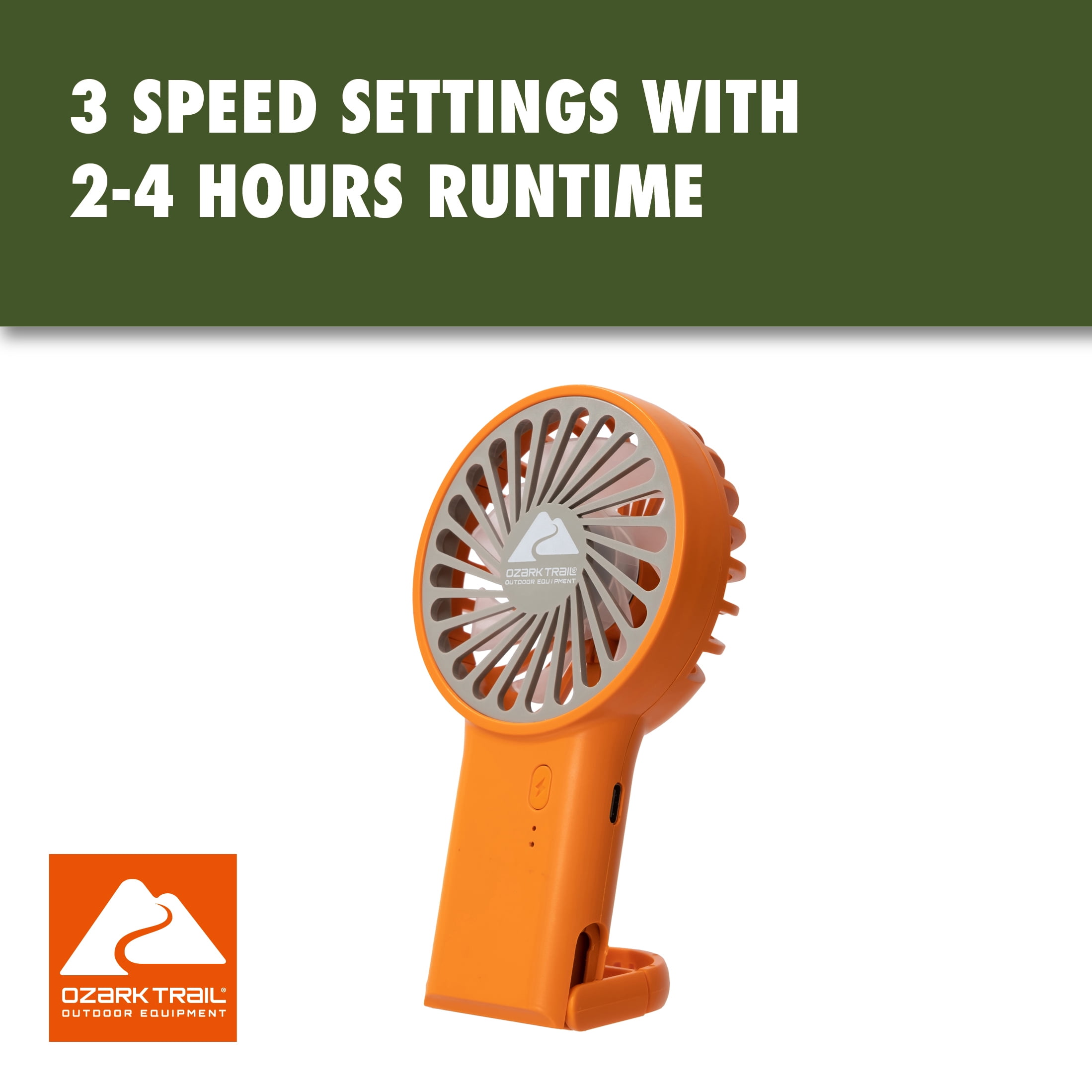 Ozark Trail Rechargeable Handheld Fan with USB-C Charging and 3 Speed Settings