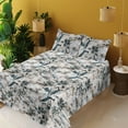 thumbnail image 2 of Ambesonne Floral Fitted & Flat Sheet with Shams 4 Pcs Set, Neutral Grunge Pattern Lily, King, Dark Tan and Slate Blue, 2 of 5
