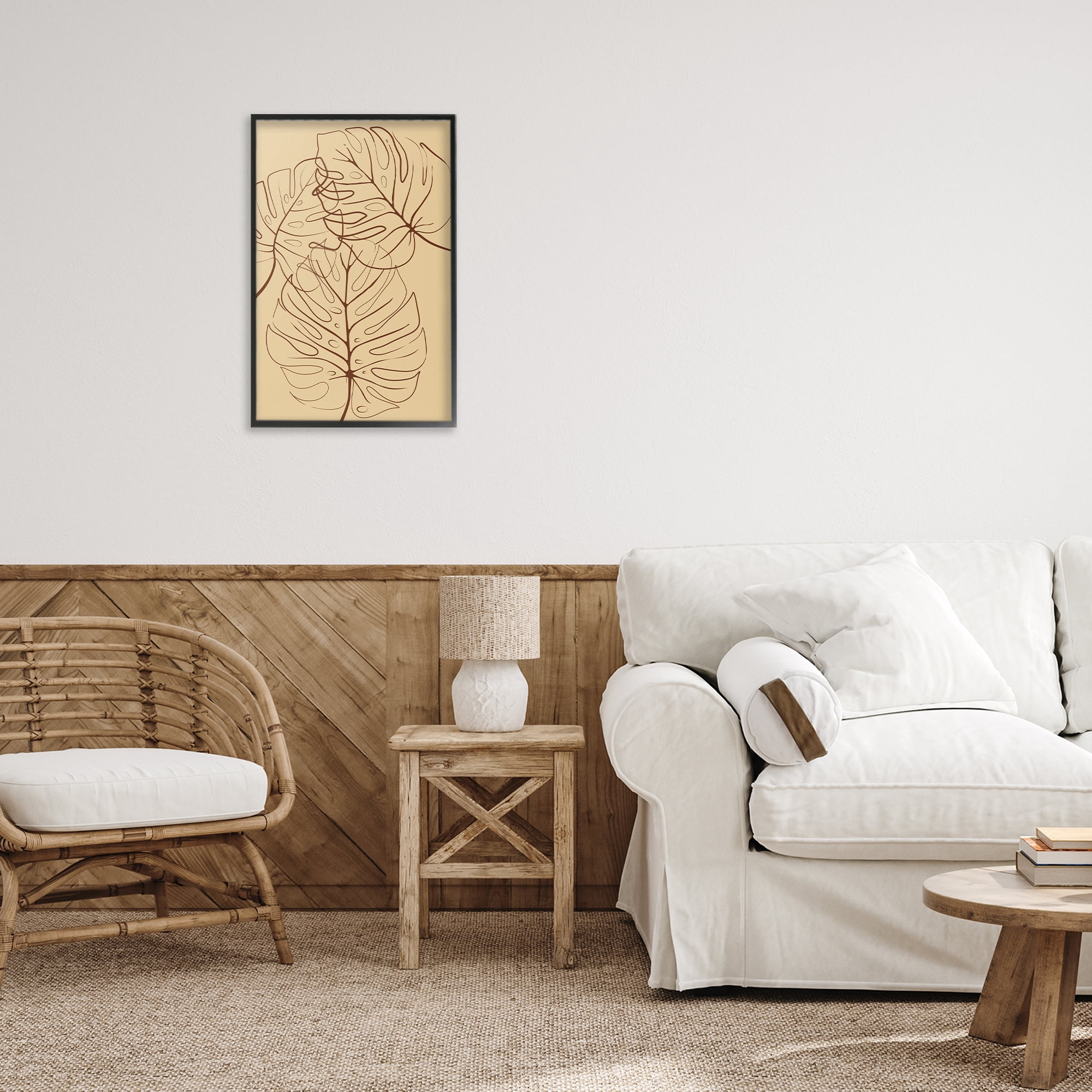 Stupell Industries Autumn Monstera Leaf Contour Black Framed Giclee Art, design by Martina Pavlova