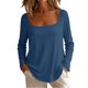 thumbnail image 2 of Hfnxid Womens Square Neck Long Sleeve Shirts Loose Fit Tunic Tops Solid Color Soft Blouses Casual Basic Tshirts Navy,XXL, 2 of 7