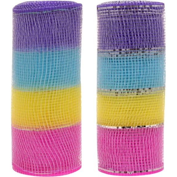 Easter Decorative Mesh (3 Pack) Mutli Colored (Yellow, Pink, Purple, Blue,Silver)