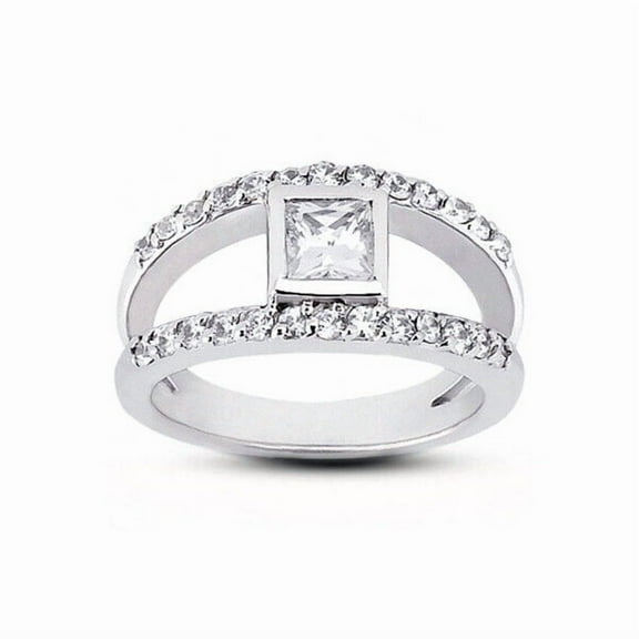 Princess Cut Diamond Engagement Wedding Ring, Bezel Set Diamond Ring, Solitaire With Accents Diamond Anniversary Ring, Womens Dailywear Ring, 2.1 Ct Simulated Diamond, 14K White Gold Plated
