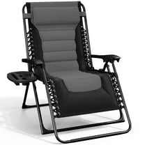Hearth & Harbor Oversized Zero Gravity Chair, Padded Outdoor Lounge Chair with Headrest and Cup Holder, Black/Gray
