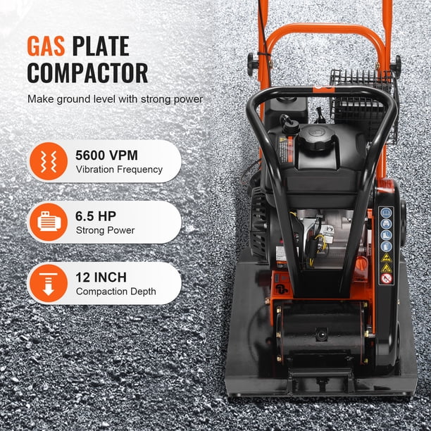 KFFKFF Plate Compactor, 6.5 HP 196CC Gas Engine 5,600 VPM, 4,200