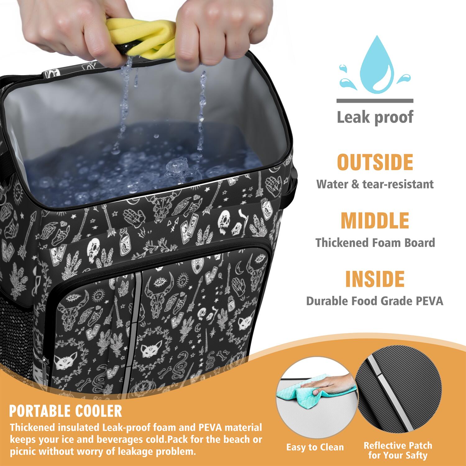 Travel Cooler Bag - Occult Halloween Pattern Camping Beer Cooler Backpack with Bottle Opener- Waterproof Insulated Picnic Backpacks - Cooler Bag for Beach