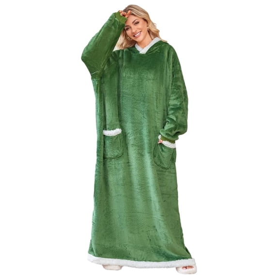 Wearable Blanket Hoodie 5FT Oversized - Flannel Fleece Throw for Adults - Cozy Warm Christmas Gifts - Unisex Soft Lounge Robe with Sleeves & Foot Pockets