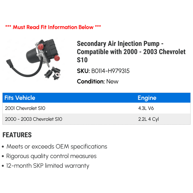 Secondary Air Injection Pump - Compatible with 2000 - 2003 Chevy