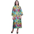 thumbnail image 1 of Bimba Turquoise Blue Flower Leaves & Ranunculus Long Printed Kimono Robes For Women Bridesmaid Robes Cotton Bathrobes XL, 1 of 5