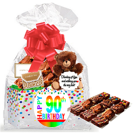 - 90th Birthday / Anniversary Gourmet Food Gift Basket Chocolate Brownie Variety Gift Pack Box (Individually Wrapped) 12pack