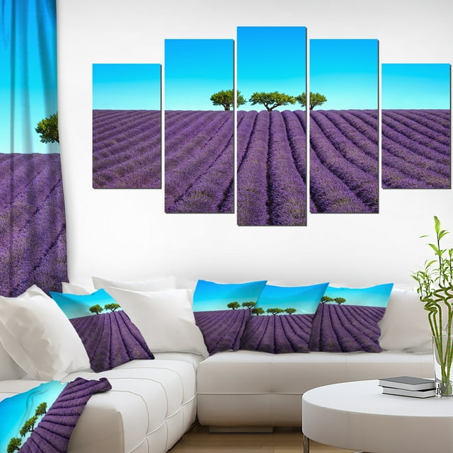 Lavender Flowers and Uphill Green Trees - Oversized Landscape Wall Art Print