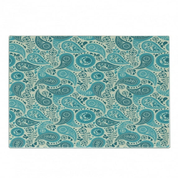 Turquoise Cutting Board, Paisley Pattern Antique Floral Pattern Ornaments Classical Middle Eastern, Decorative Tempered Glass Cutting and Serving Board, Small Size, Aqua Teal, by Ambesonne