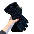 thumbnail image 1 of Waterproof Gloves 1 Pair Winter Gloves Thick Plush Lining Windproof Warm Resistant Five Fingers Touch Screen Waterproof Anti-slip Soft Lady Riding, 1 of 1