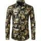 thumbnail image 4 of Camisa de vestir con estampado floral dorado de lujo para hombre, camisas de manga larga con botones y estampado completo en 3D para fiestas, blusas casuales para hombre, 4 of 5