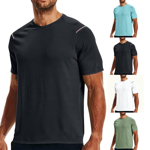 Dgankt Men's Clothing Men's Solid Nylon UV-Protective Athletic Shirts - Breathable Crew Neck Performance Tees for Hiking, Camping, Cycling & Beach Days M-3XL