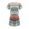 thumbnail image 3 of Womens Dresses Vacation, Women Summer Dresses Sleeveless Striped Lace Up Drawstring Dress V Neck Drawstring Sling Sun Dress, 3 of 5