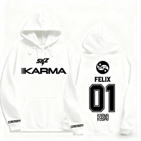 Kpop Stray Kids SKZ Karma Merch Hoodie – Unisex White Harajuku Sweatshirt Streetwear Hip Hop Pullover Hooded STAY Fan Support Outfi