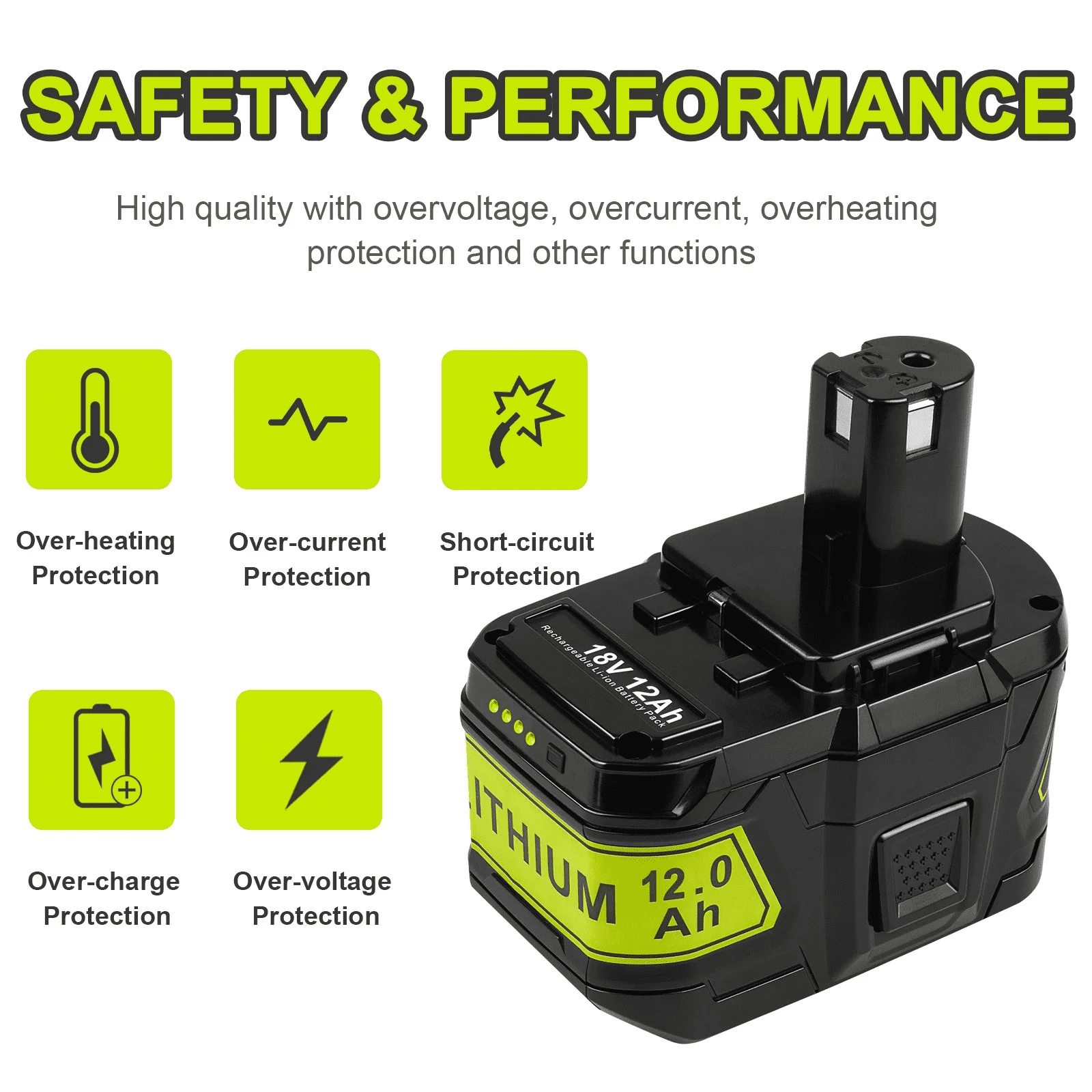 2Packs 12.0 Ah Battery Replacement for Ryobi 18V ONE+ Battery One Plus P102 P103 P104 P105 P107 P108 P109 P190 P122 18V Lithium Batteries Replacement with P117 Battery Charger for Ryobi
