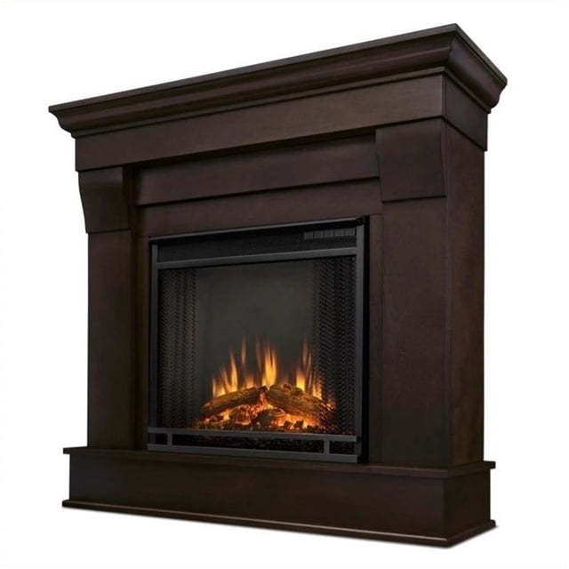 Pemberly Row Contemporary Solid Wood Electric Fireplace in Dark Walnut